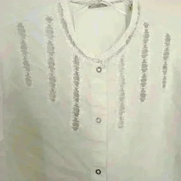 Elie Tahari Womens Button Up Blouse Long Sleeve Lace Detail Size Medium - Picture 4 of 8